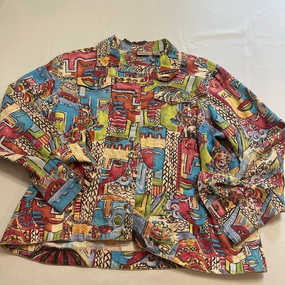 Chico’s Linen Art To Wear Jacket Size 3 US XL
